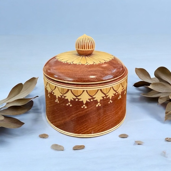 Artisan Crafted Inlaid Wooden Lidded Jar - Picture 3 of 10